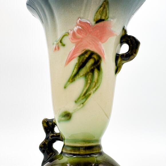 Hull Pottery Woodland Vase | Blue and Green Floral High Gloss ~8" | Vtg 1950s - Picture 3 of 13